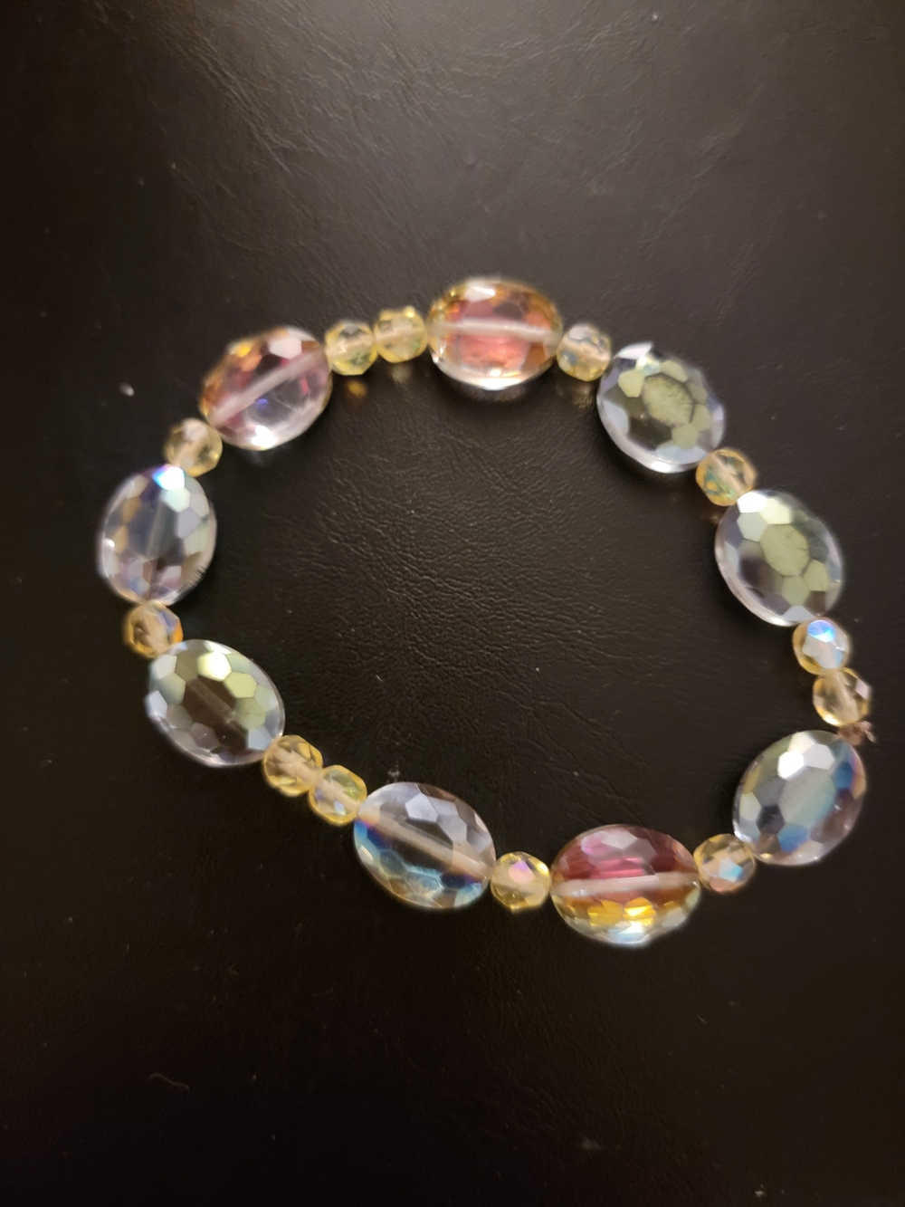 Hand Crafted Iridescent Multicolor Faceted Bead Stretch Bracelet